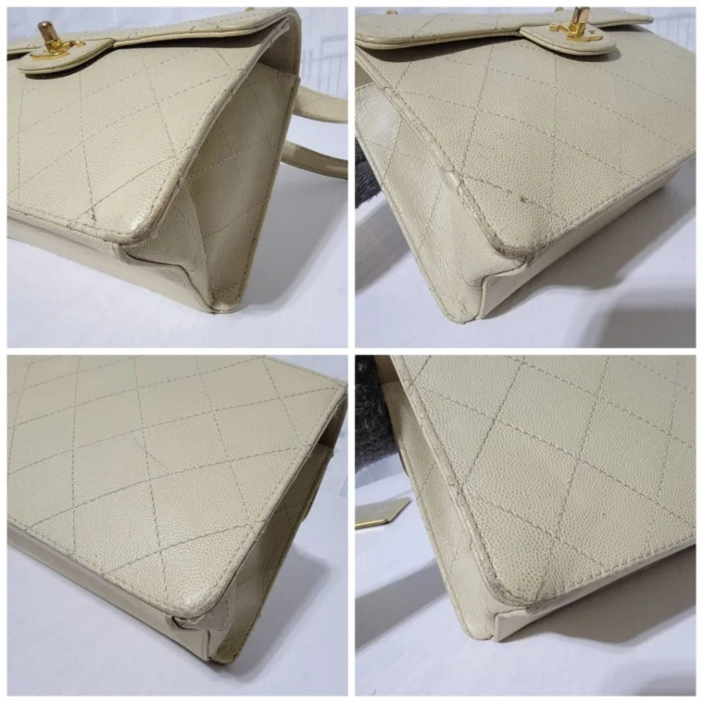 Authentic CHANEL Vintage Caviar Beige Flap Bag Beige Cream 24k Gold